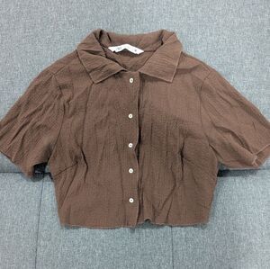 Brown Button-Up Women's Crop Top